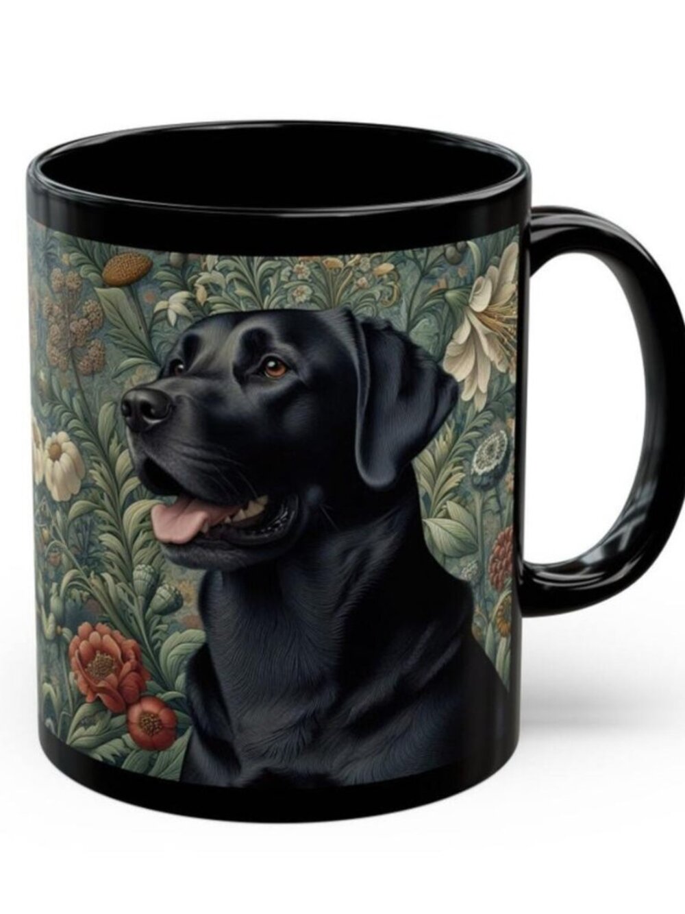 Black Labrador Mug William Morris Inspired Black Coffee Mug